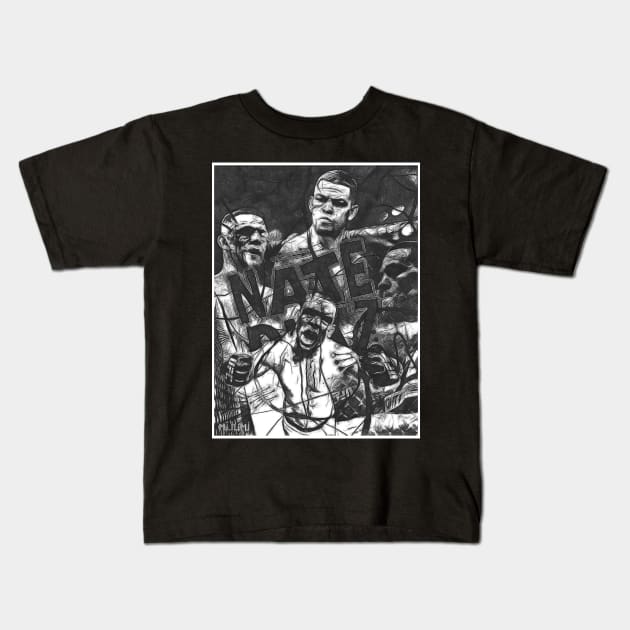 Nate Diaz Black and White Kids T-Shirt by SavageRootsMMA